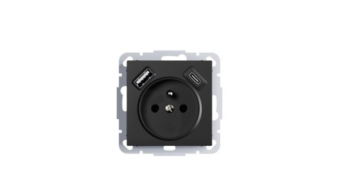 SANTRA gniazdo 2P+Z 2xUSB A+C zasilające bez ramki podtynkowe czarny 4192-19