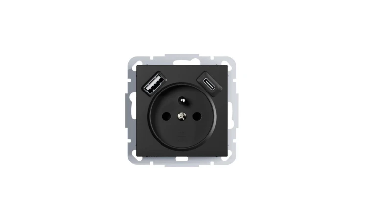 Vestra Gniazdo 2P+Z 2xUSB A+C zasilające bez ramki podtynkowe IP20 czarny 3892-19